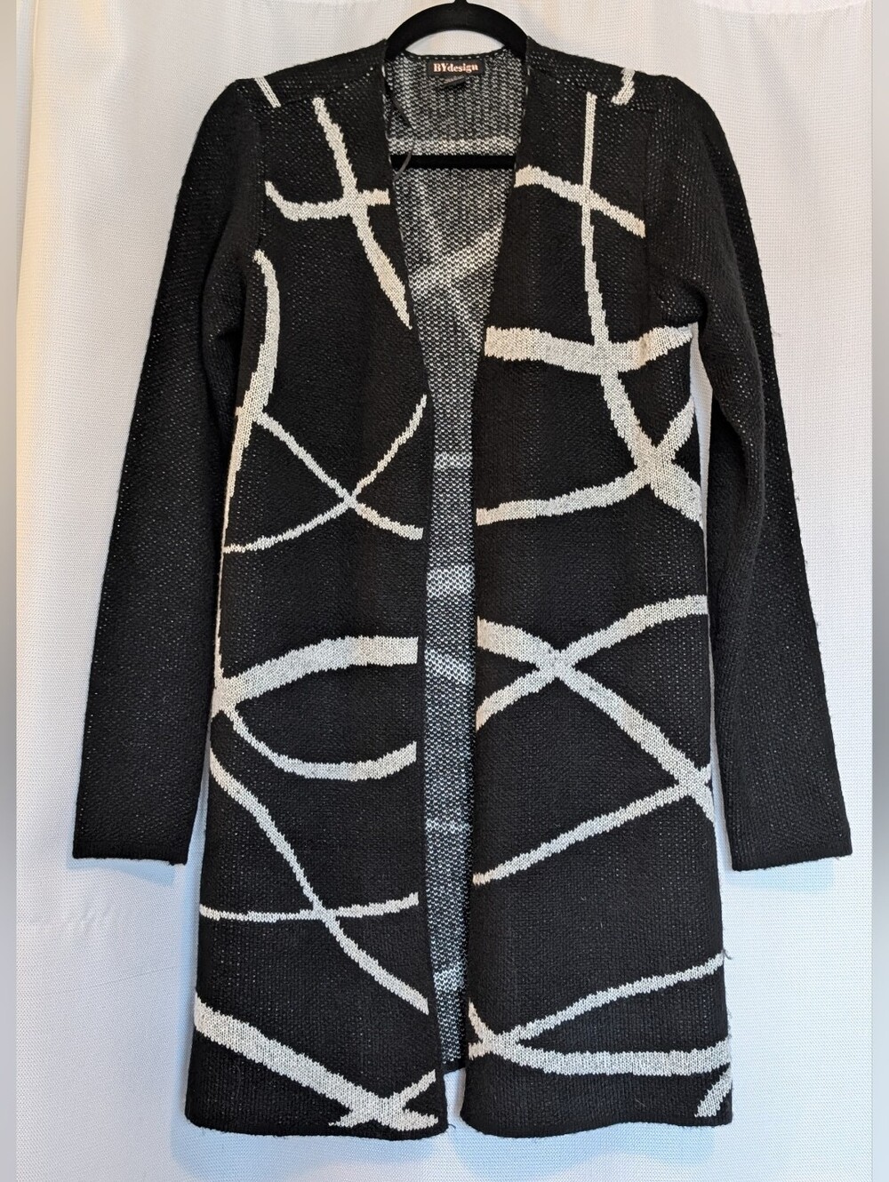 BY Design Soft Open Front Black & White Long Sleeve Cardigan Sweater Size S